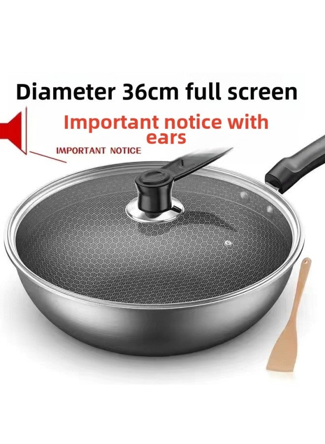 German Stainless Steel Wok Household Non-stick Pan Non-coated Oil Fume-free Wok Induction Cooker Gas Universal Cookware-Color:Extra Thick Steel-36cm Comprehensive Honeycomb [1-8 People] With Cover-Capacity:[special Offer] End Soon: 00:03:58  - Image 1