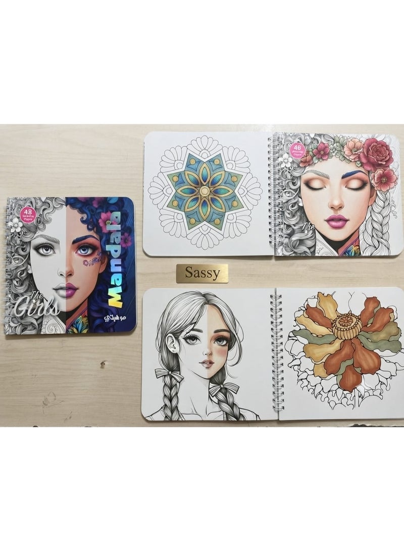 Mandala Mini Mandala Coloring Book 16 x 16 cm, 24 Sheets with 48 Coloring Pages, Girls Coloring Book for Kids and Adults, Floral, Butterfly, Fashion and Decorative Designs, Mini Coloring Book, Drawing & Coloring, Art & Craft Activity Book, Spiral Bound Coloring Book for Home, Travel, Creative Activities and Gifts - Image 1
