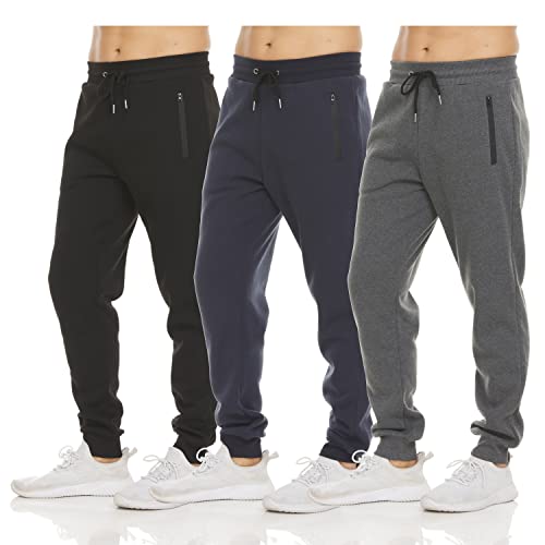 PURE CHAMP Mens 3 Pack Fleece Active Athletic Workout Jogger Sweatpants for Men with Zipper Pocket and Drawstring Size S-3XL (Medium, Set 2) - Image 1