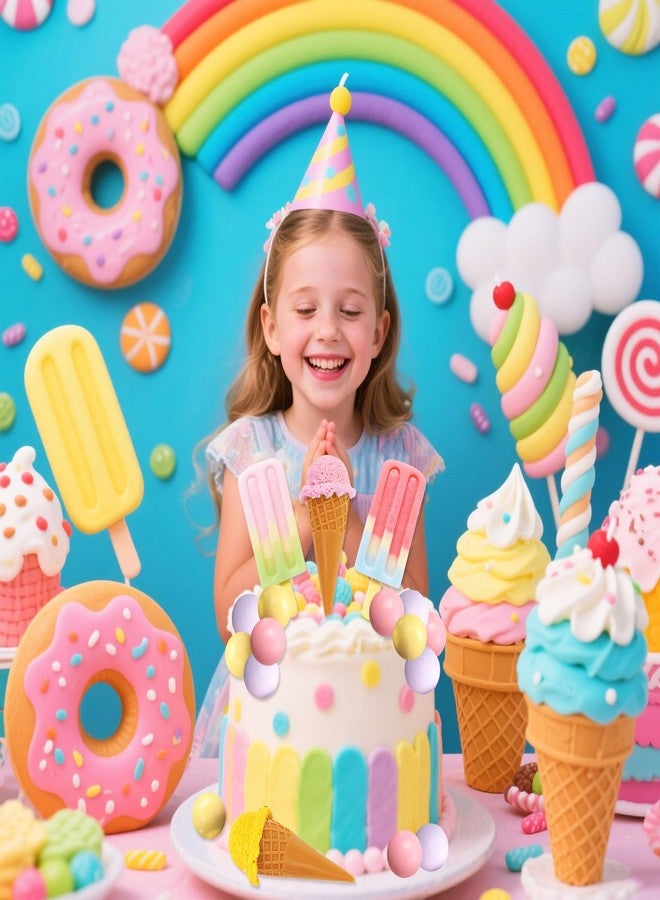 Roaring Good Time Ice Cream Cupcake Toppers Candyland Cake Topper with Ice Cream for Sweet Theme Birthday Donut Cake Topper Donut Birthday Themed Party Supplies - Image 3