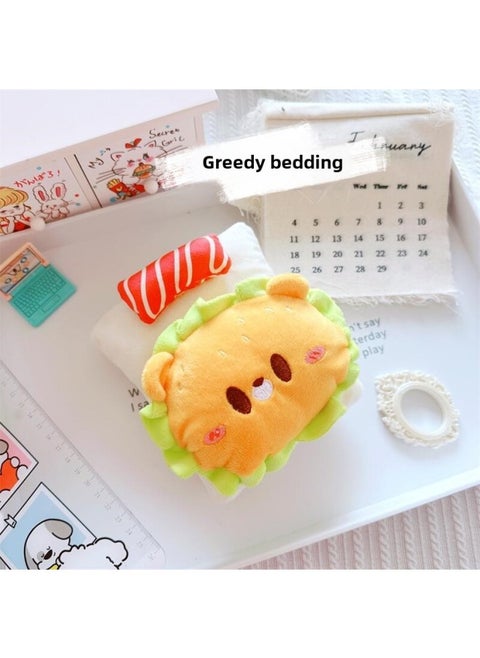 10cm Cotton Doll Bedding 15cm Star Doll Craving Hamburger Egg Bedding Quilt Mattress Pillow-Specifications:Suitable For Dolls Around 10cm-Color:Greedy Castle Bedding