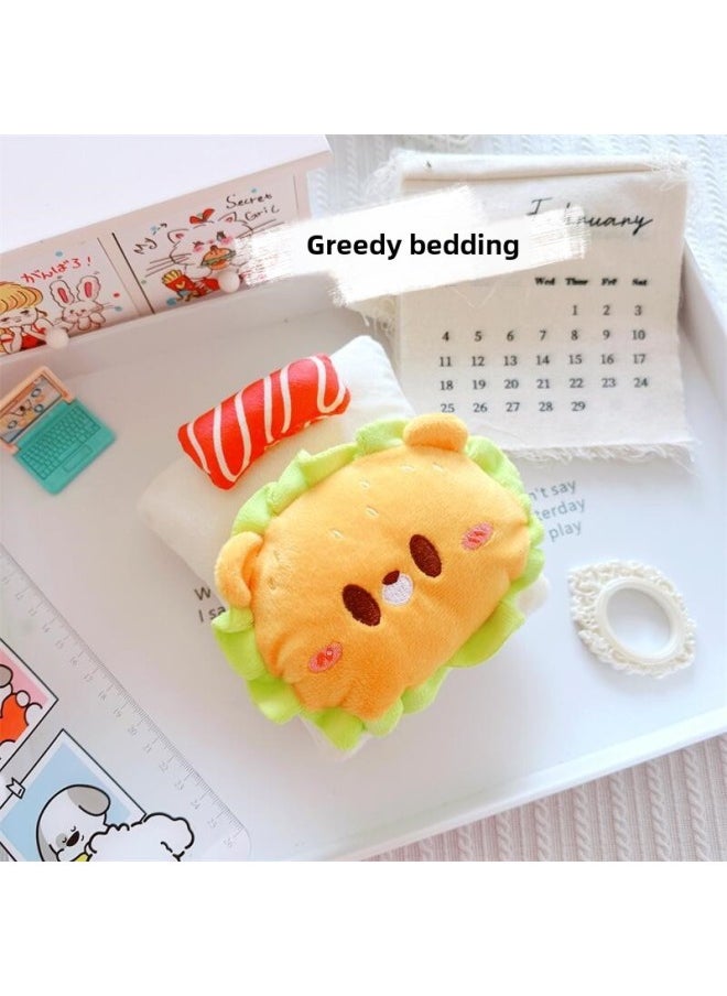 null - 10cm Cotton Doll Bedding 15cm Star Doll Craving Hamburger Egg Bedding Quilt Mattress Pillow-Specifications:Suitable For Dolls Around 10cm-Color:Greedy Castle Bedding - Image 1