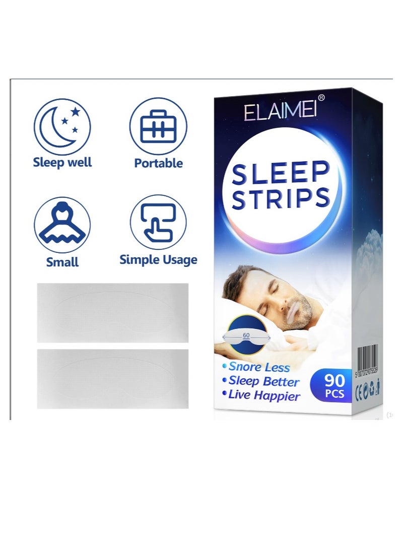 Elaimei - Mouth Tape for Sleeping 90Pcs Sleep Mouth Strips for Less Mouth Breathing Advanced Gentle Mouth Strips for Nasal Breathing Improve Sleep Quality and Stop Snoring Solution Strips - Image 1