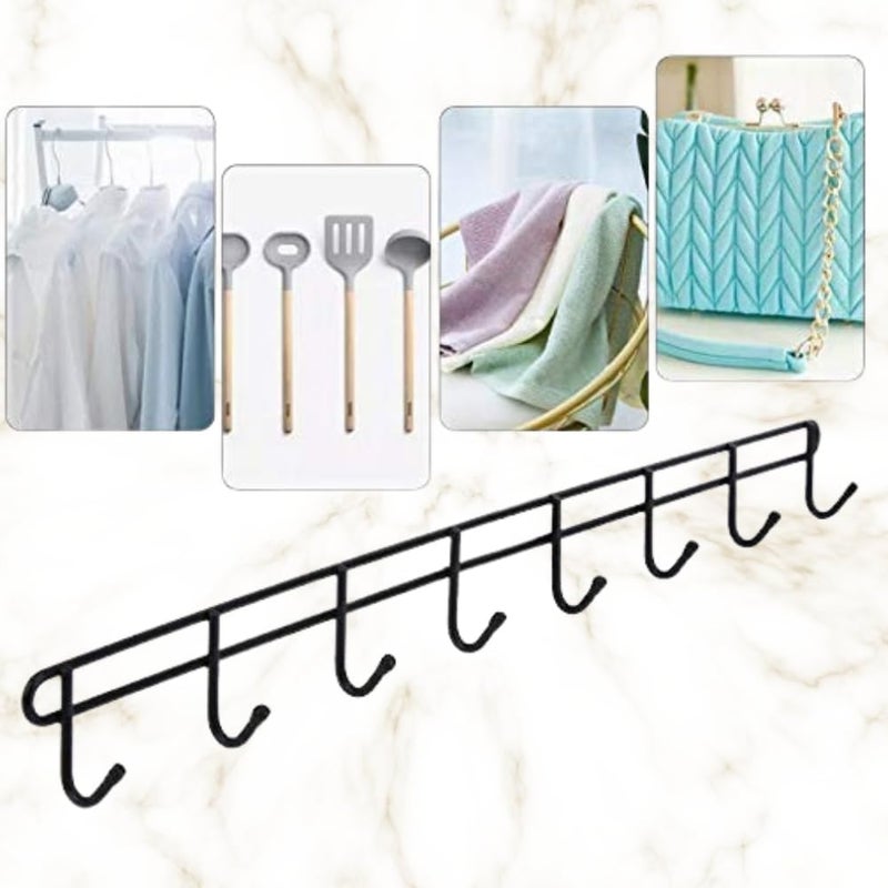KYKOH Stainless Steel 6 Pin Bathroom Cloth Hooks Hanger Door Bathroom Robe Hooks Rail for Hanging Keys,Clothes,Towel Steel Hook (Black) (1) - Image 1