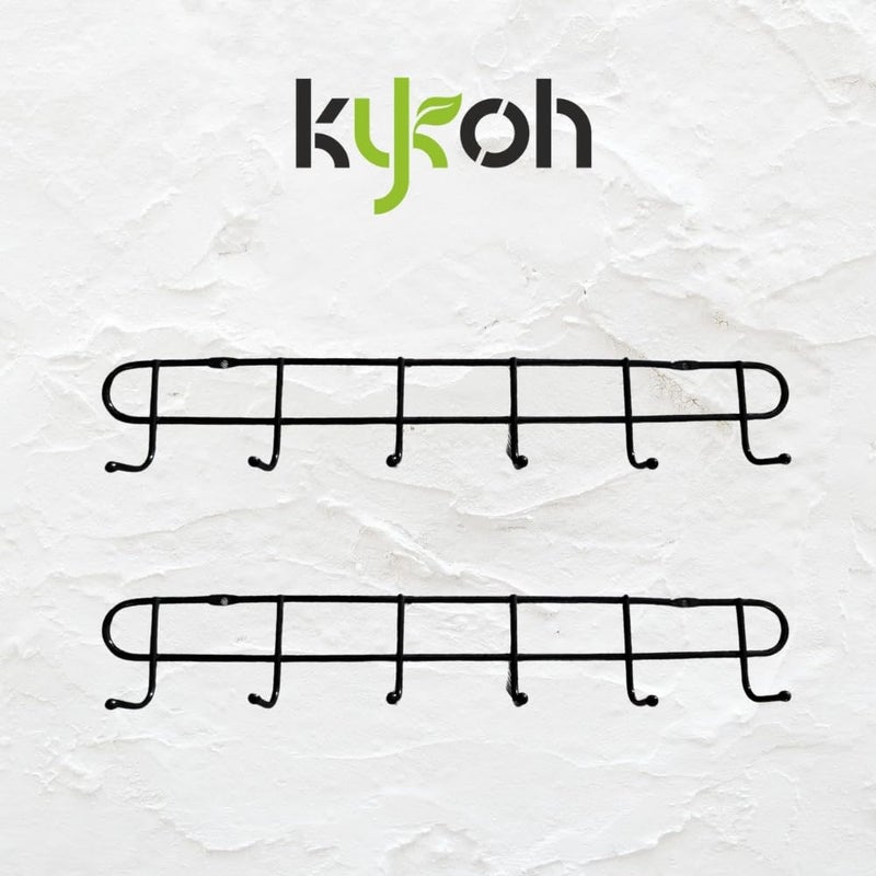 KYKOH Stainless Steel 6 Pin Bathroom Cloth Hooks Hanger Door Bathroom Robe Hooks Rail for Hanging Keys,Clothes,Towel Steel Hook (Black) (1) - Image 2