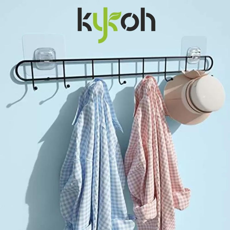 KYKOH Stainless Steel 6 Pin Bathroom Cloth Hooks Hanger Door Bathroom Robe Hooks Rail for Hanging Keys,Clothes,Towel Steel Hook (Black) (1) - Image 3
