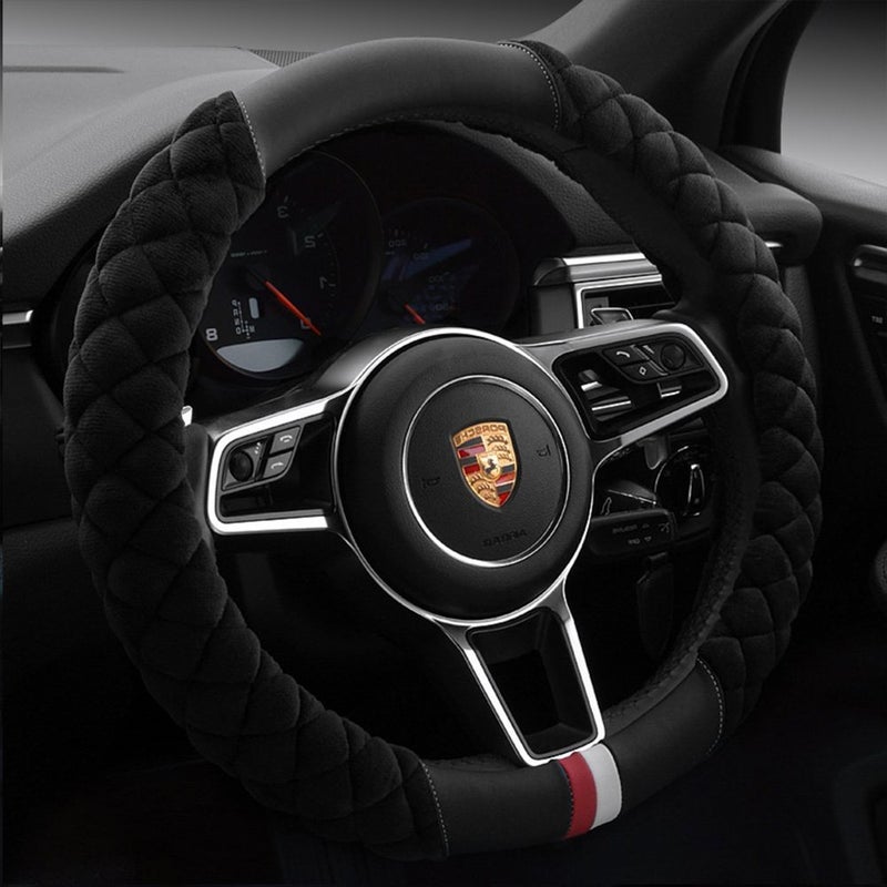 Cxtiy Universal Car Steering Wheel Cover Fluffy Winter Plush Steering Wheel Cover ABlack