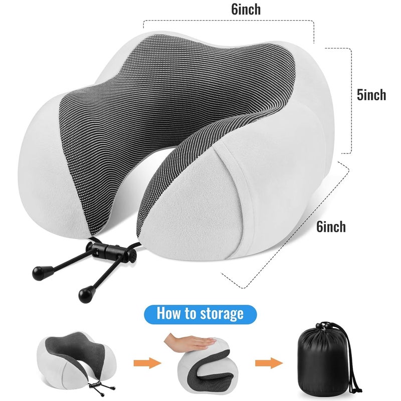 KHUMARI KHUMARI Travel Pillow Memory Foam Pillow Neck Head Support with Storage Bag Sleep Mask Earplugs Grey Standard - Image 4