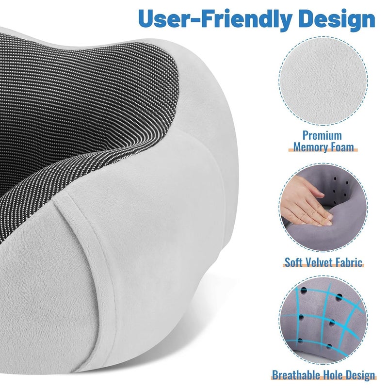 KHUMARI KHUMARI Travel Pillow Memory Foam Pillow Neck Head Support with Storage Bag Sleep Mask Earplugs Grey Standard - Image 3