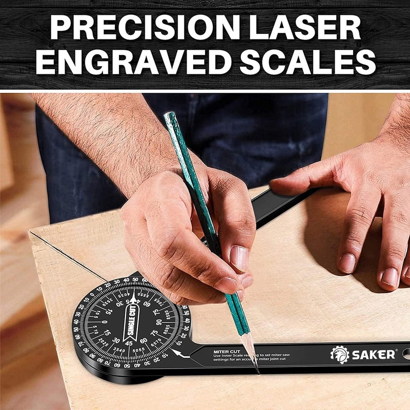 Saker Miter Saw Protractor|7-Inch Aluminum Protractor Angle Finder Featuring Precision Laser-Inside & Outside Miter Angle Finder for Carpenters, Plumbers and All Building Trades(2PCS) - Image 5