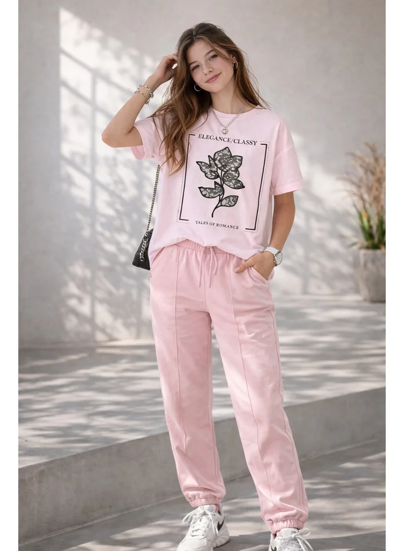 فكتور اند جين Girls’ Oversized Lace Embroidered T-Shirt