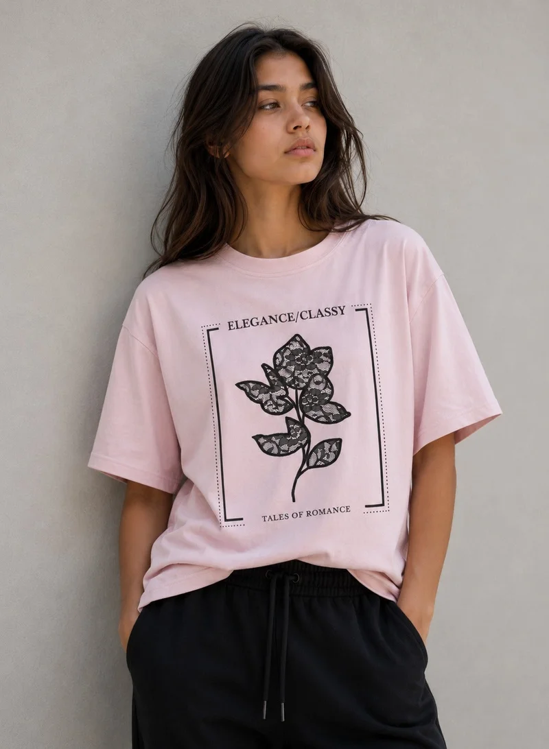 فكتور اند جين Girls’ Oversized Lace Embroidered T-Shirt