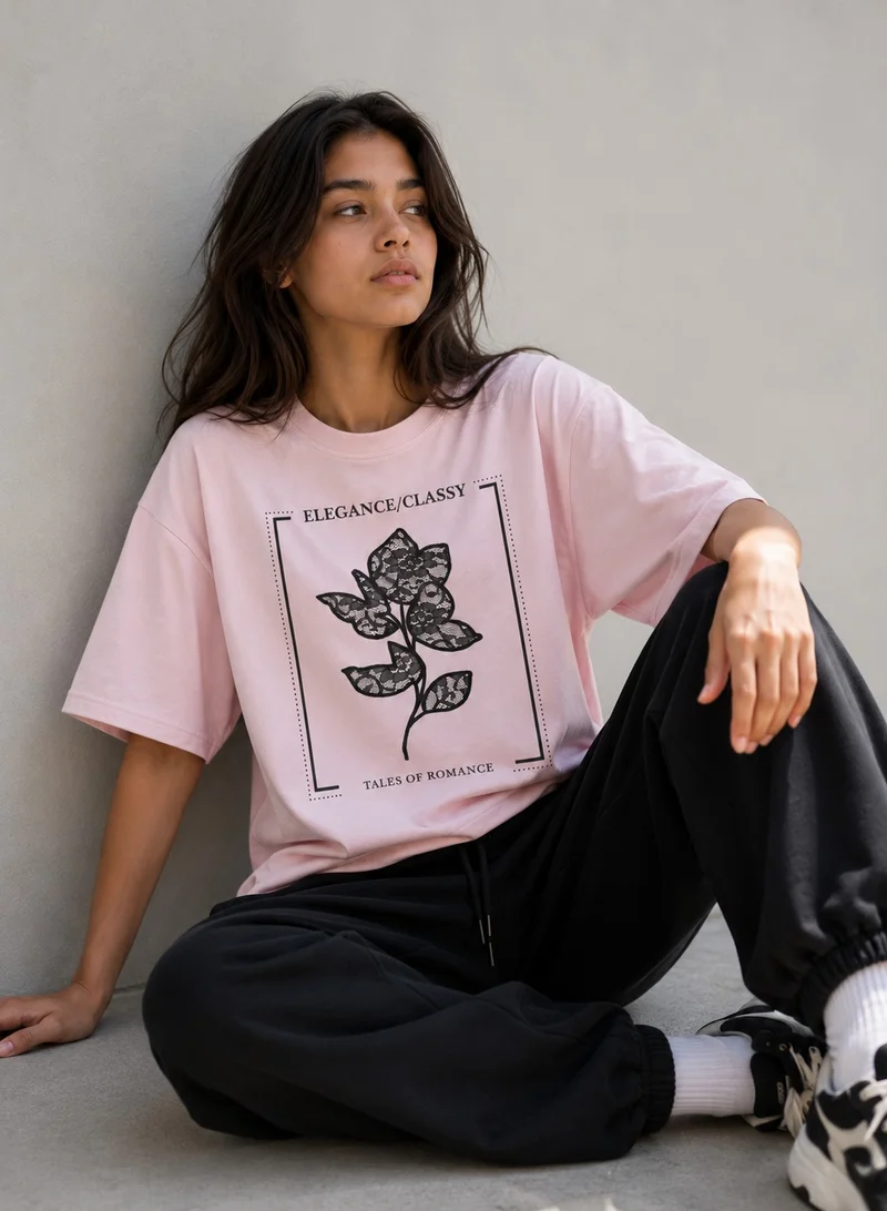 Victor And Jane  Girls’ Oversized Lace Embroidered T-Shirt for Women | Best Price UAE