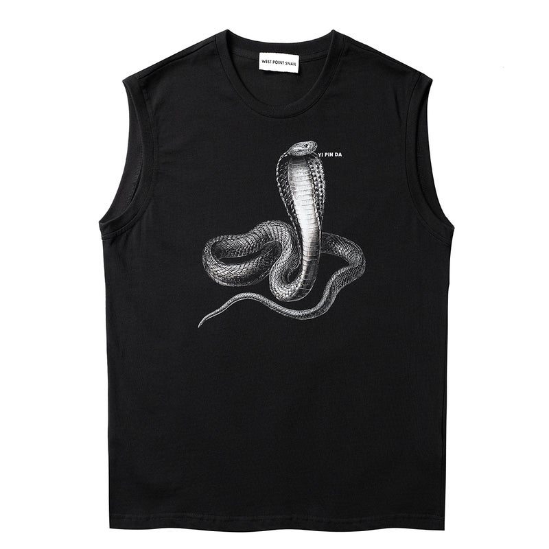Kang Li Direct Spray Fashion Brand Men'S All-Match Short Sleeve Fashion Ins Spray Print Cobra Venomous Snake Couple Personality Vest T-Shirt - Image 1