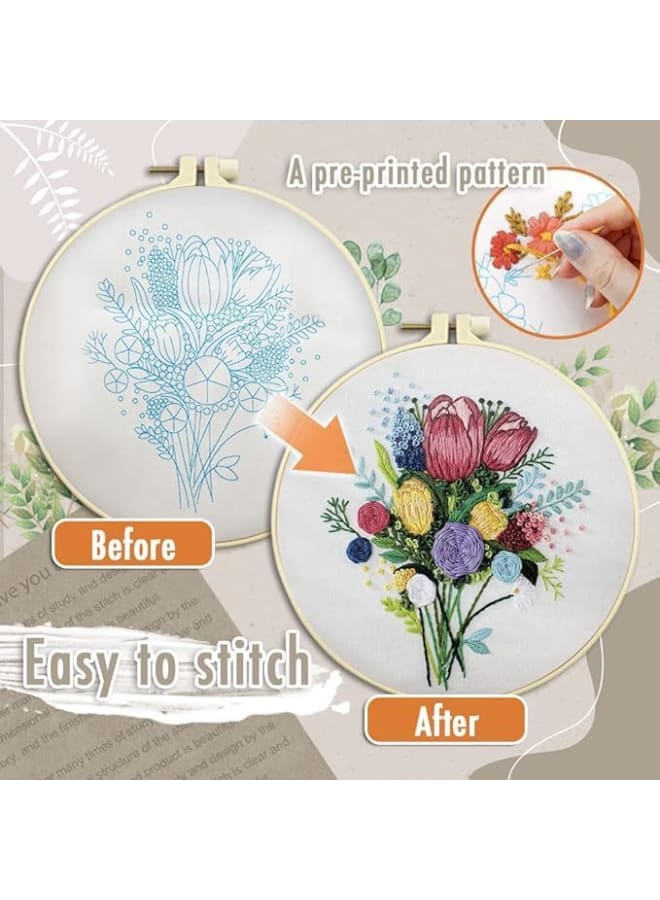 مجموعة أدوات تطريز أوراق الزهرة الصفراء للمبتدئين، مجموعة تطريز يدوي، مجموعة غرز متقاطعة مطبوعة بنمط للبالغين المبتدئين، مع طوق التطريز والتعليمات (زهرة 1) - Image 5