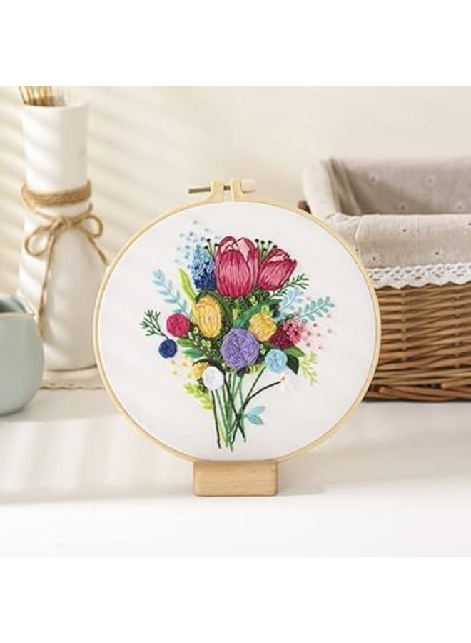 مجموعة أدوات تطريز أوراق الزهرة الصفراء للمبتدئين، مجموعة تطريز يدوي، مجموعة غرز متقاطعة مطبوعة بنمط للبالغين المبتدئين، مع طوق التطريز والتعليمات (زهرة 1) - Image 2