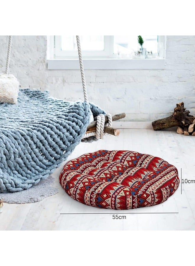 LENND Floor Pillow Meditation Pillow Bohemia Striped Style Seat Cushion Yoga Cushion India Mandala Floor Pad for Living Room Bedroom Balcony Garden Party Decoration (Round(55cm), Stripe Red)  - Image 4
