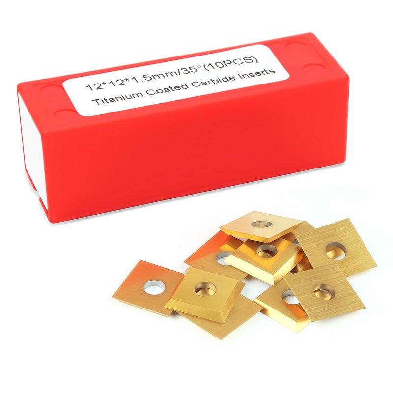 BINSTAK TiN Coated Square Corners Carbide Inserts 4 Edges, 12 * 12mm*1.5mm, 35 Degree Cutting Angle, Pack of 10, Straight-Hole (Gold) - Image 5