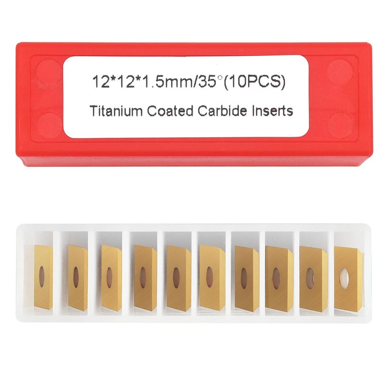 BINSTAK TiN Coated Square Corners Carbide Inserts 4 Edges, 12 * 12mm*1.5mm, 35 Degree Cutting Angle, Pack of 10, Straight-Hole (Gold) - Image 3