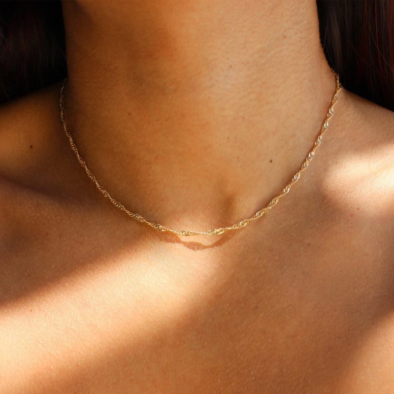CHESKY 14K Gold Plated Layered Necklace Chain for Women, Dainty Layering Rope Chains Link Necklaces Trendy Wave Choker Necklace Womens Simple Handmade Jewelry Set Gift - Image 4