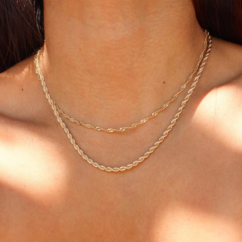 CHESKY 14K Gold Plated Layered Necklace Chain for Women, Dainty Layering Rope Chains Link Necklaces Trendy Wave Choker Necklace Womens Simple Handmade Jewelry Set Gift - Image 2