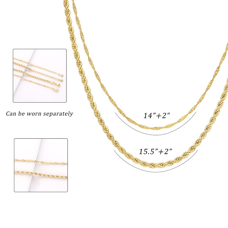 CHESKY 14K Gold Plated Layered Necklace Chain for Women, Dainty Layering Rope Chains Link Necklaces Trendy Wave Choker Necklace Womens Simple Handmade Jewelry Set Gift - Image 5
