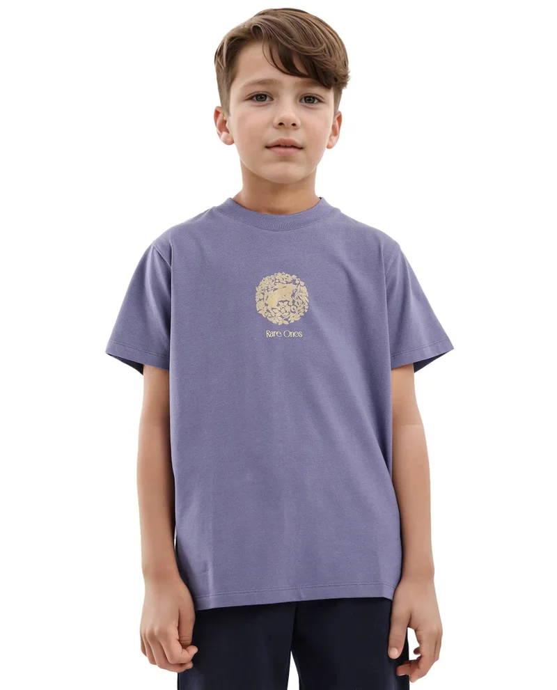 Rare Ones Rare Ones Kids Makes Purple Cotton Half Sleeves Crew Neck Embroidered T-Shirt