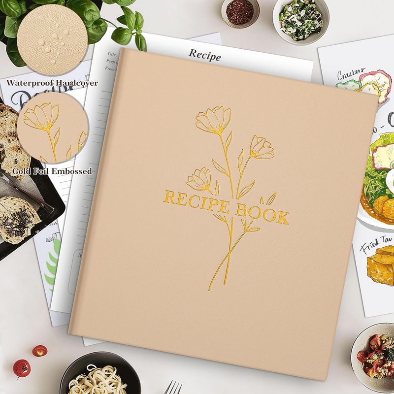 Lanpn Recipe Binder 8.5x11 3 Ring Kit, Waterproof Recipe Book Organizer Binder with 60 Plastic Sleeves,116 Recipes, Dividers,Labels & Stickers, Blank Recipe Binder to Write in Your Own Recipes, Oat - Image 2