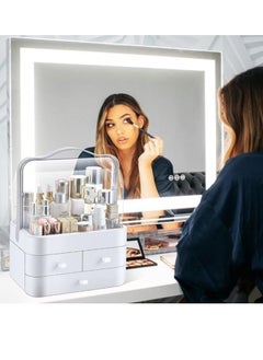 Hanayo Makeup Organizer Large Capacity Cosmetic Storage Box Brush Holder Dustproof Drawer with Mirror for Vanity Countertop Skincare Display Case Clear Easy Visibility  - Image 2
