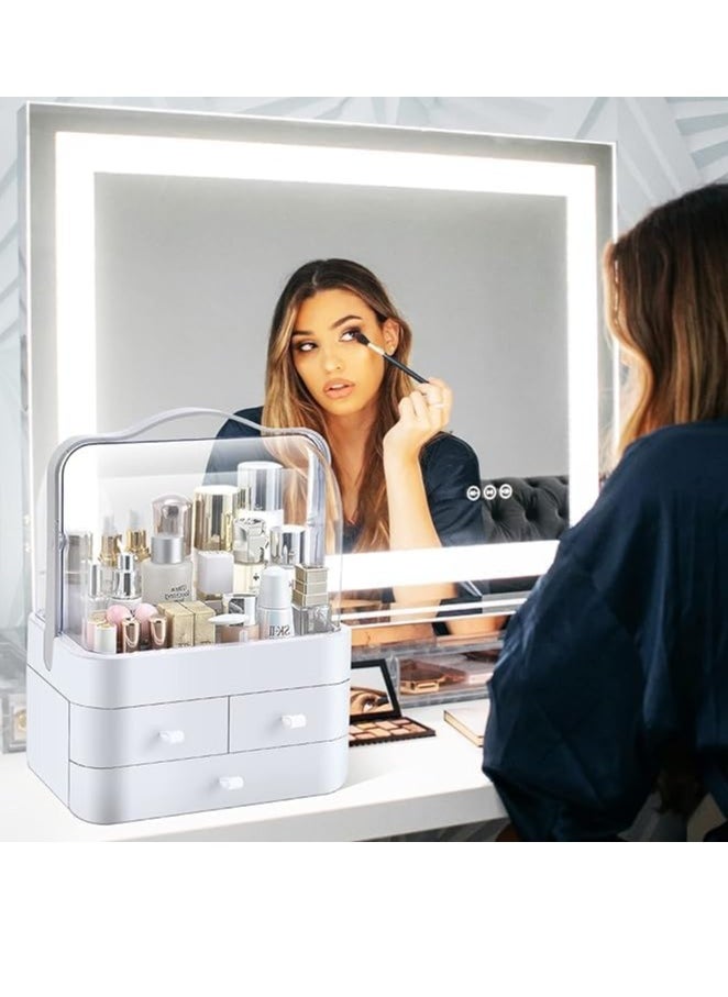 Hanayo - Makeup Organizer Large Capacity Cosmetic Storage Box Brush Holder Dustproof Drawer with Mirror for Vanity Countertop Skincare Display Case Clear Easy Visibility - Image 1