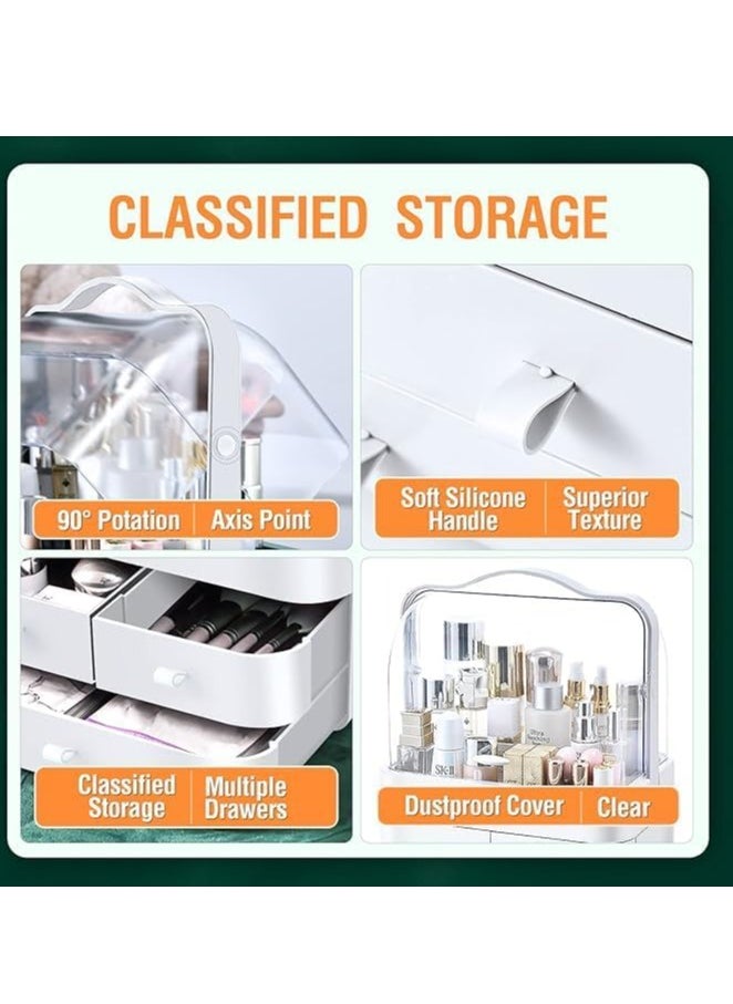 Hanayo - Makeup Organizer Large Capacity Cosmetic Storage Box Brush Holder Dustproof Drawer with Mirror for Vanity Countertop Skincare Display Case Clear Easy Visibility - Image 1