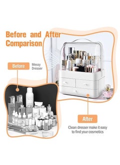 Hanayo Makeup Organizer Large Capacity Cosmetic Storage Box Brush Holder Dustproof Drawer with Mirror for Vanity Countertop Skincare Display Case Clear Easy Visibility  - Image 4