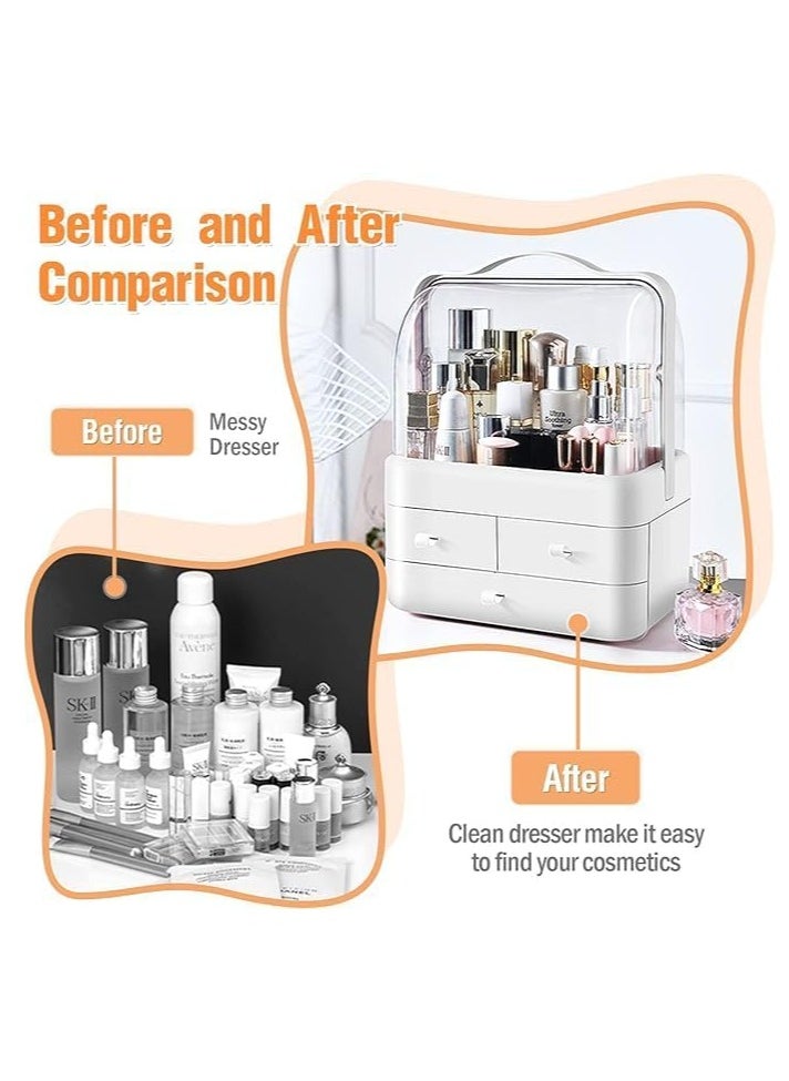 Hanayo - Makeup Organizer Large Capacity Cosmetic Storage Box Brush Holder Dustproof Drawer with Mirror for Vanity Countertop Skincare Display Case Clear Easy Visibility - Image 1