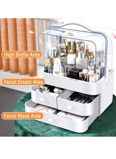 Hanayo Makeup Organizer Large Capacity Cosmetic Storage Box Brush Holder Dustproof Drawer with Mirror for Vanity Countertop Skincare Display Case Clear Easy Visibility  - Image 3