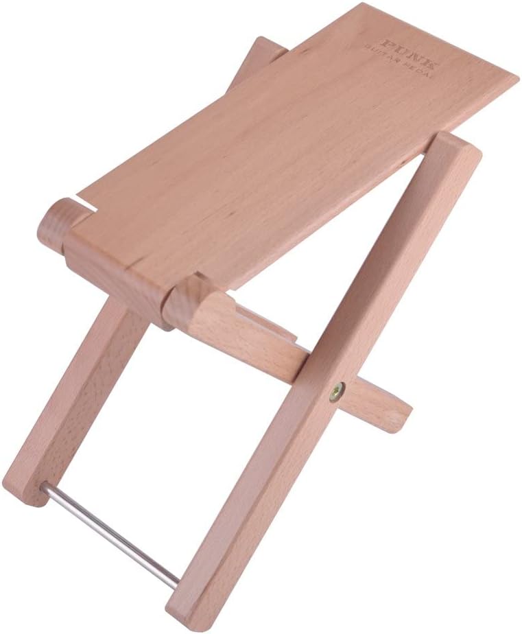 KingPoint Solid Beech Wood Guitar Footstool 4 Adjusatble Height Levels - Image 1