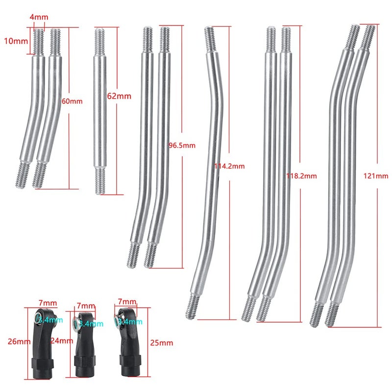 RCLIONS Stainless Steel Link Rod Linkage 324mm Wheelbase for TRX4 1/10 Crawler Car Upgrade Parts - Image 2