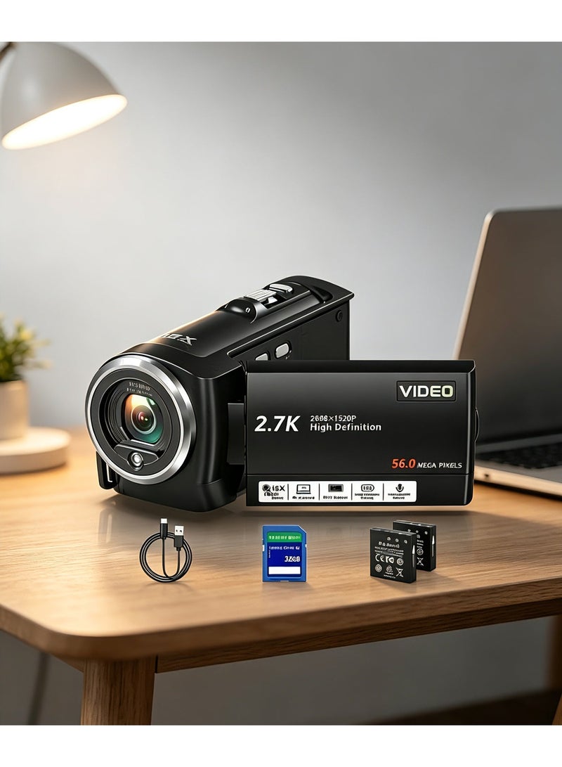 كاميرا محمولة بدقة 2.7 كيلو و56 ميجابكسل | تكبير 16 ضعف + بطاريتان + إضاءة LED - Image 1