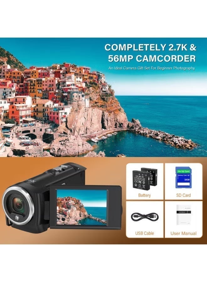 كاميرا محمولة بدقة 2.7 كيلو و56 ميجابكسل | تكبير 16 ضعف + بطاريتان + إضاءة LED - Image 5
