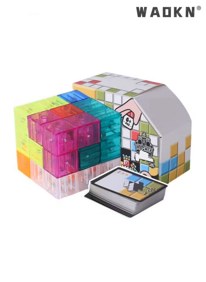 WAOKN New Magnetic Clear Rubik Cube Building Block Toy Variant Shape Assembles Variety of Shapes As You Like，Magnet Toys Building Blocks Magic Magnet 3D Puzzle Cubes, Stress Relief for Adults,(Transparent) 