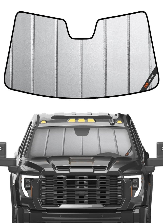 Pigenius واقي شمس بيجينيوس للزجاج الأمامي لسيارات شيفروليه سيلفرادو/جي إم سي سييرا 1500 (2019-2026)، سيلفرادو/سييرا 2500 HD، 3500 HD (2020-2026)، واقي شمس فاخر للزجاج الأمامي، 6 طبقات، قابل للطي على شكل أكورديون - Image 1