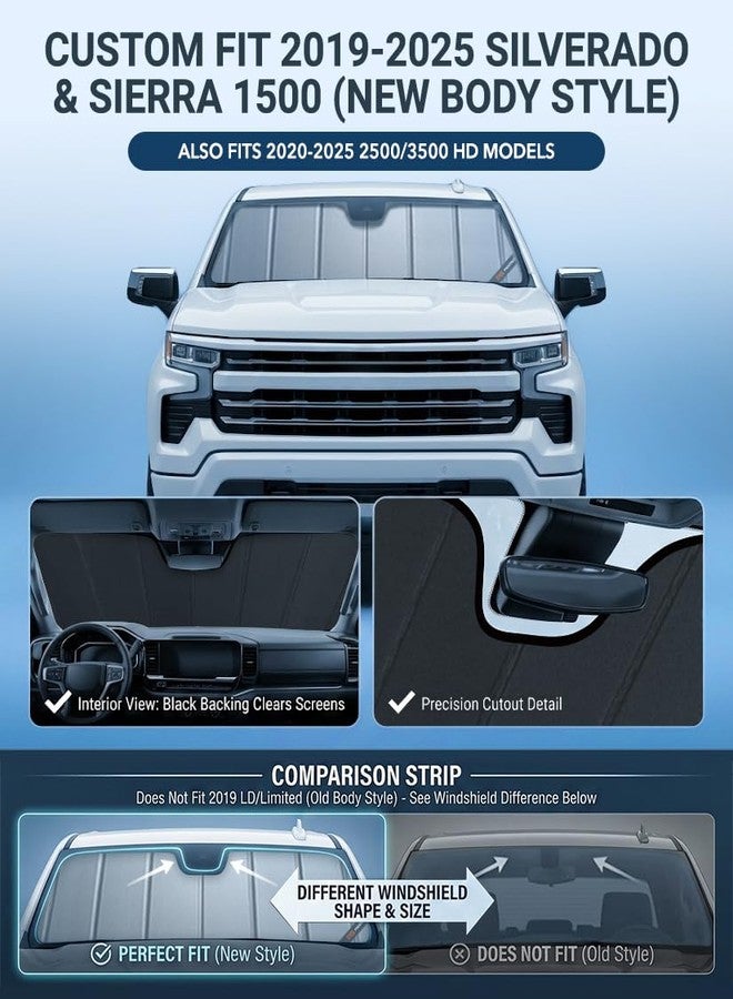 Pigenius واقي شمس بيجينيوس للزجاج الأمامي لسيارات شيفروليه سيلفرادو/جي إم سي سييرا 1500 (2019-2026)، سيلفرادو/سييرا 2500 HD، 3500 HD (2020-2026)، واقي شمس فاخر للزجاج الأمامي، 6 طبقات، قابل للطي على شكل أكورديون - Image 2