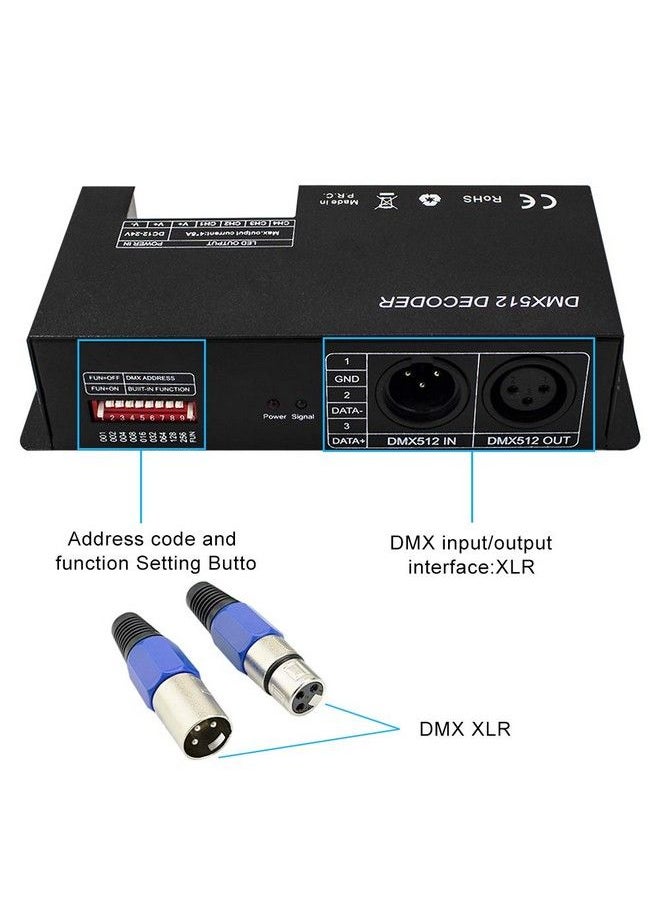 Amki وحدة تحكم LED DMX 512 عالية الطاقة 4 قنوات 8A Ch Dmx LED فك تشفير سائق Dc12V24V لشريط LED RGB أو الأضواء  - Image 3