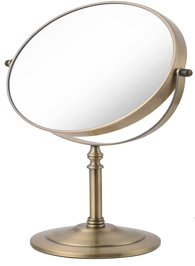 Gecious Antique Brass Makeup Mirror 1X/10X Free Standing 8 Inches 360 Swivel Dual-Sided Tabletop Makeup Mirror, Metal - Image 1