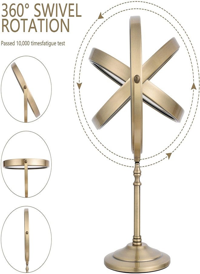 Gecious Antique Brass Makeup Mirror 1X/10X Free Standing 8 Inches 360 Swivel Dual-Sided Tabletop Makeup Mirror, Metal - Image 3