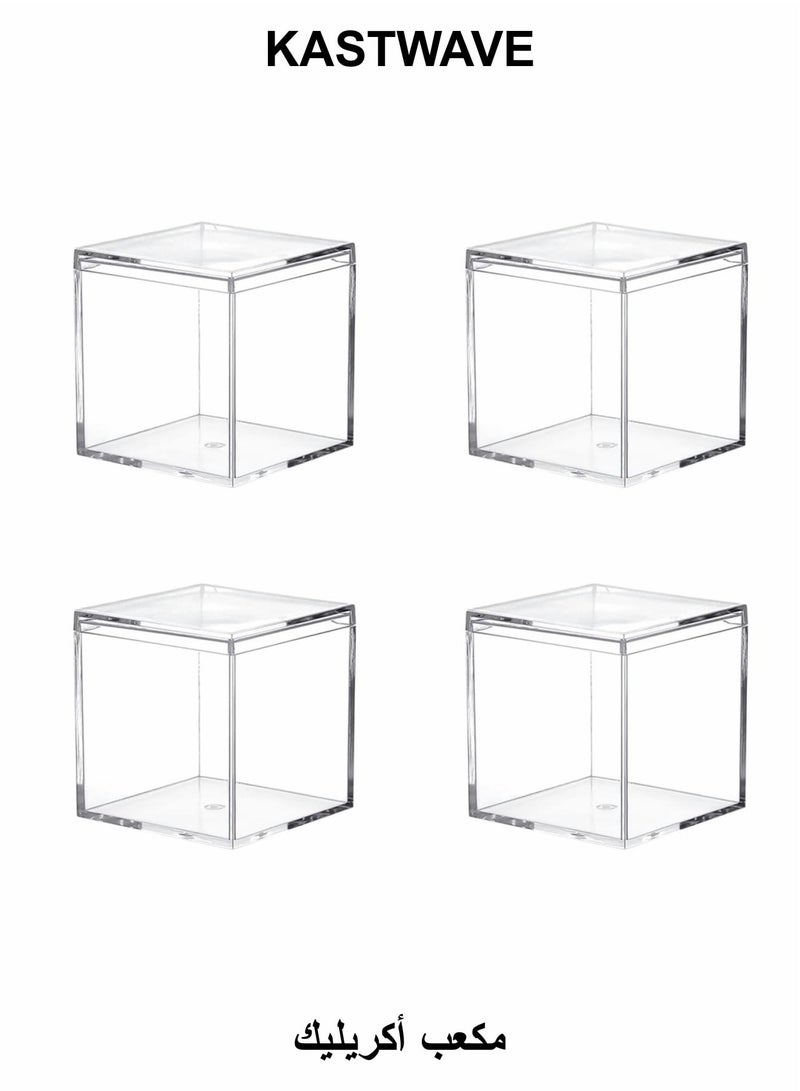 KASTWAVE Clear Acrylic Plastic Square Cube,4 Pack Small Plastic square cube containers with Lid Storage Box 2.2x2.2x2.2Inch/55X55X55mm for Candy Pill and Tiny Jewelry - Image 1