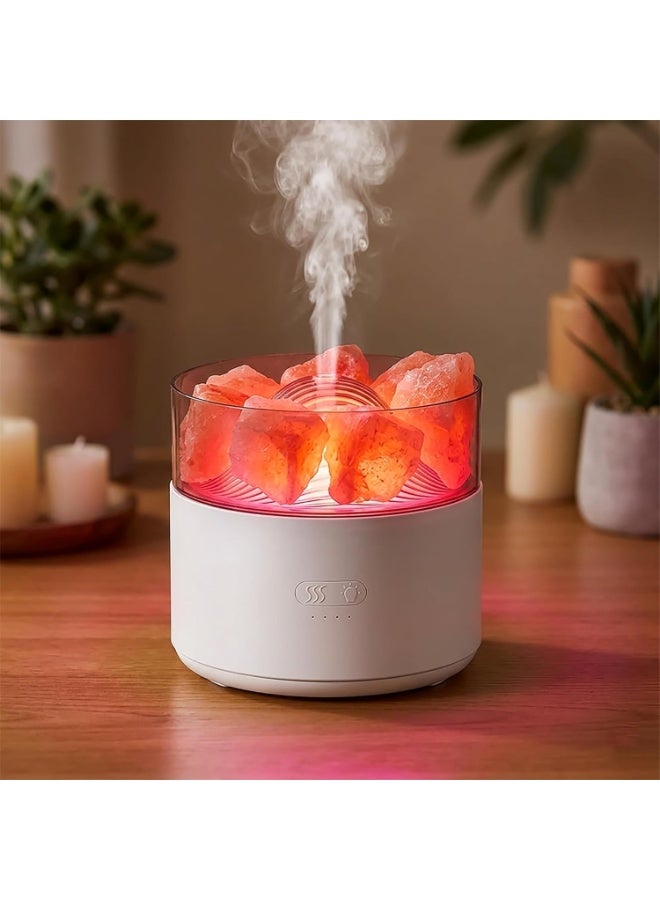 Ultrasonic Salt Stone Aromatherapy Diffuser, 200ML Cool Mist Humidifier Essential Oil Diffuser Aroma Oils Diffuser Humidifier with Colorful Light for Office/Living Room/Bedroom/Children's Room (White) - Image 1