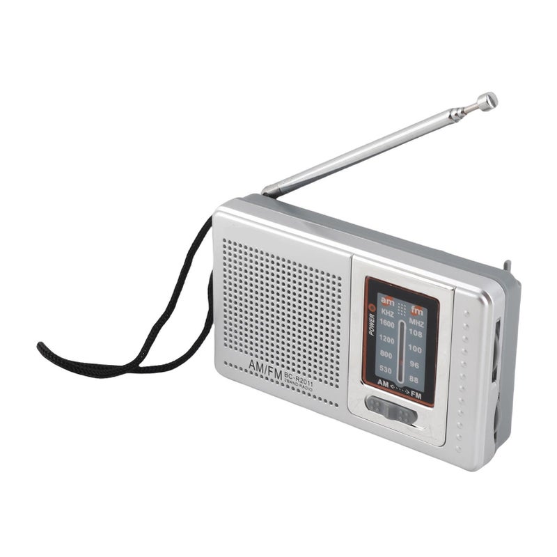 راديو جيب محمول AM/FM يعمل بالبطارية، مدمج به مكبر صوت للسفر في الهواء الطلق، باللون الفضي الرمادي - Image 4