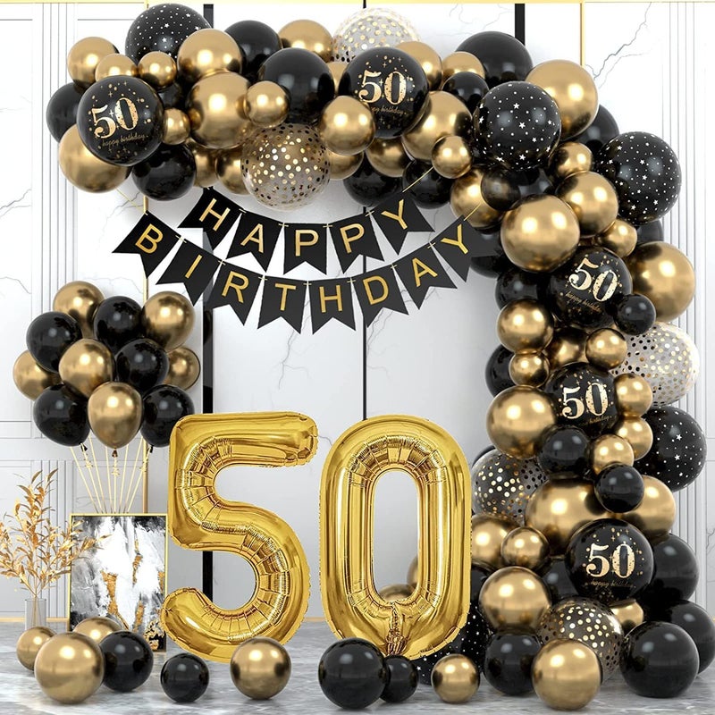 Yamibobo 50th Black Gold Balloon Garland Arch Kit - Happy Birthday Party Decor - Image 1