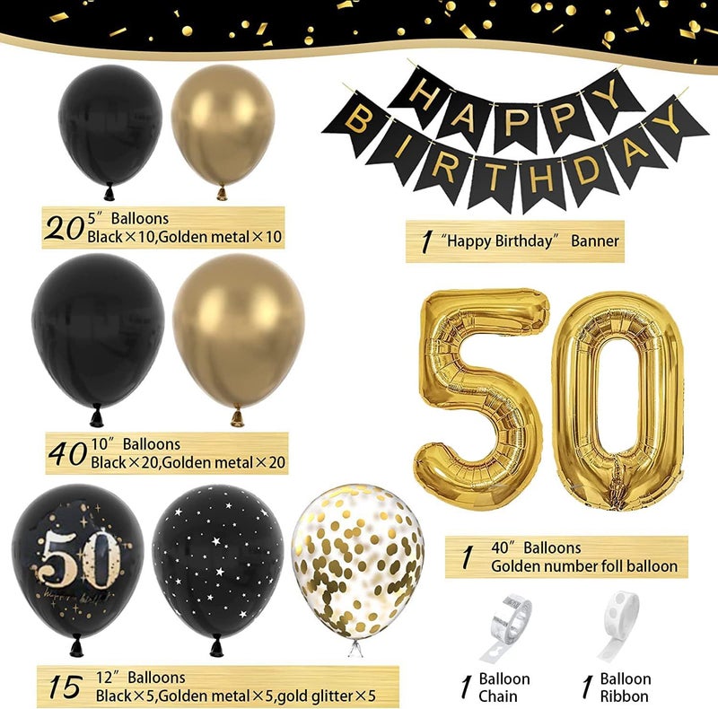 Yamibobo 50th Black Gold Balloon Garland Arch Kit - Happy Birthday Party Decor - Image 2