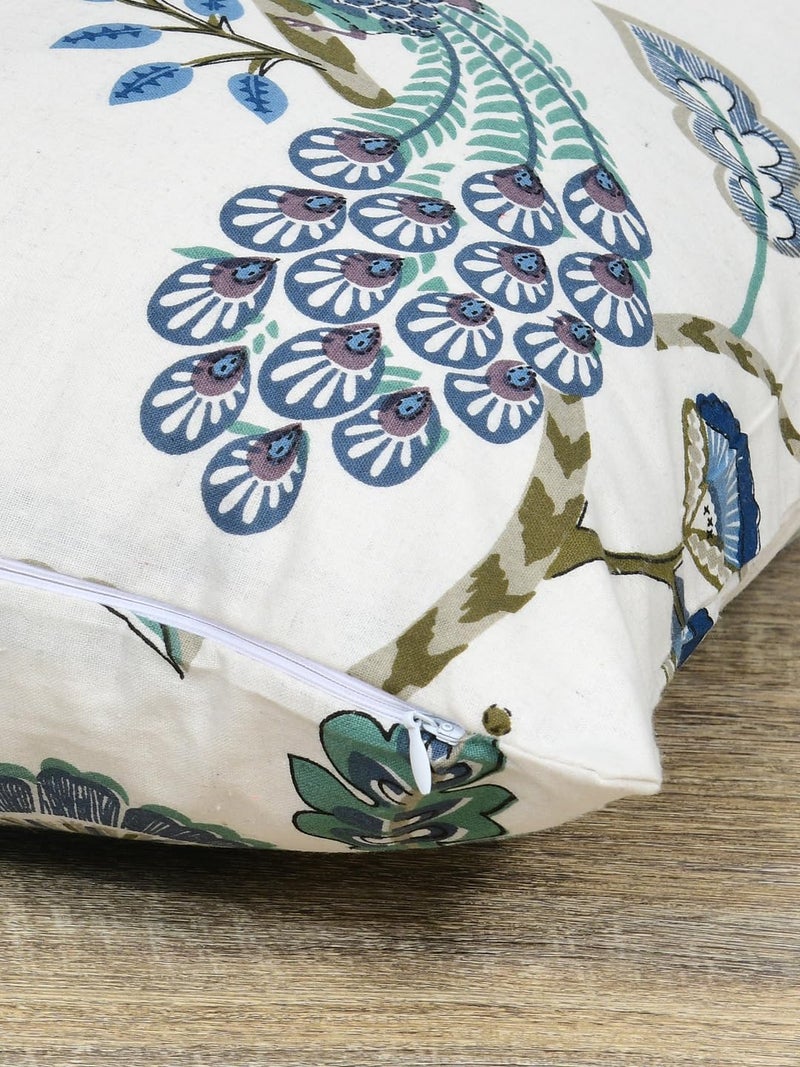 Clasiko Cotton Cushion Covers; Living Room Throw Cushion; Set of 2; 20x20 Inches; Blue Gardenia - Image 2